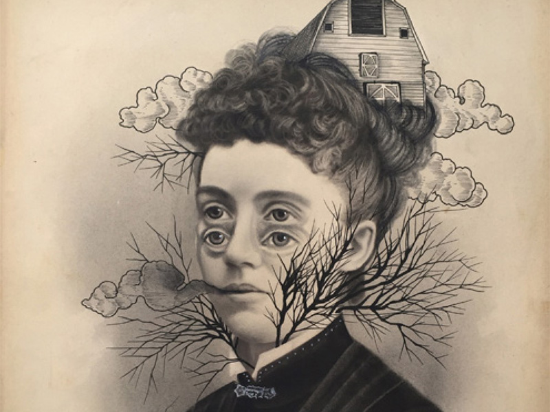 Karrie Arthurs, Revenant Portrait no. 3 (Family Revenants), mixed media on antique charcoal portrait | Image: Courtesy of Christine Klassen Gallery