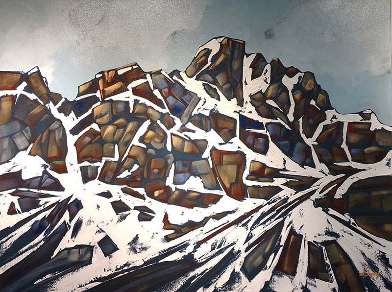 An abstract painting of a mountian