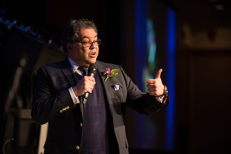 Mayor Naheed Nenshi speaks to the audience at the 2019 Mayor’s Lunch for Arts