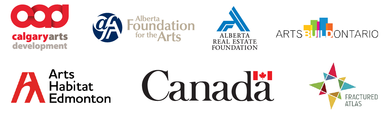 Image logos - Calgary Arts Development, Alberta Foundation for the Arts, Alberta Real Estate Foundation, Arts Build Ontario, Arts Habitat Edmonton, Government of Canada, Fractured Atlas