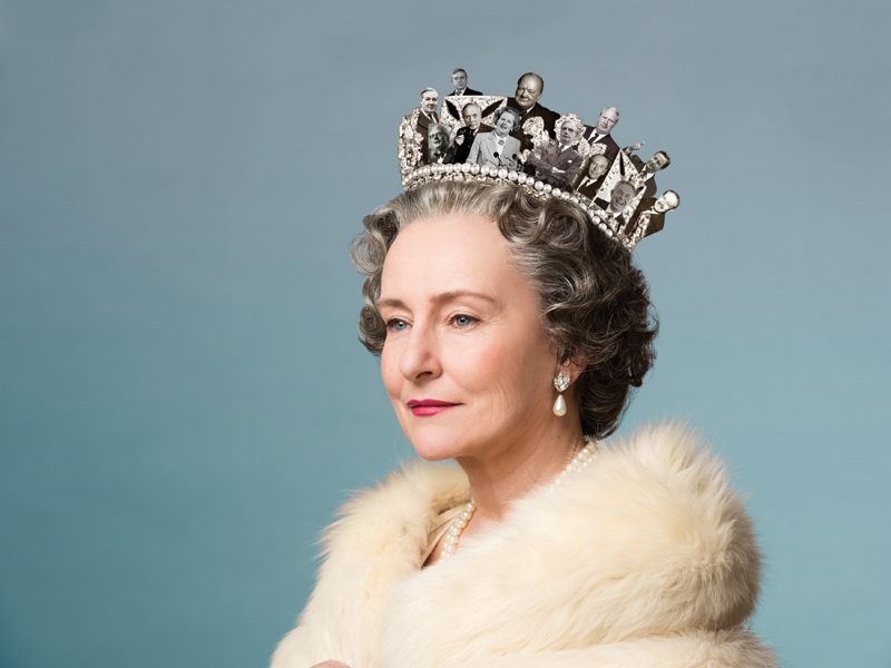 Photo illustration of Queen Elizabeth wearing a crown of Prime Ministers