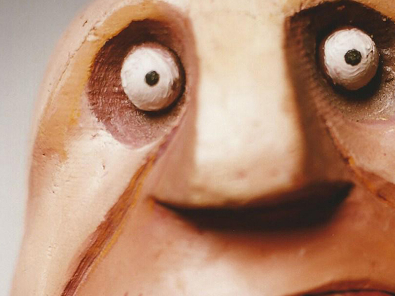 A close up on a puppet's eyes