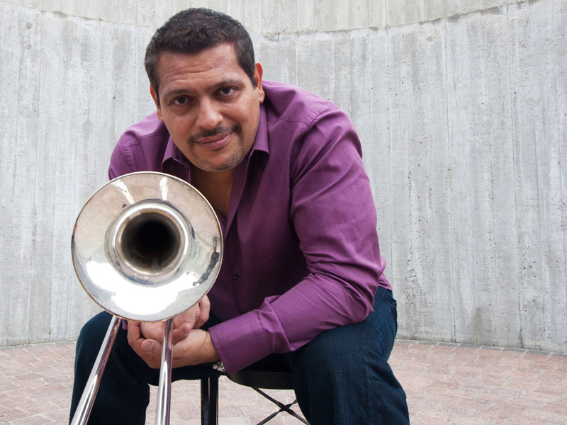 Photo of Luis Bonilla with his trombone