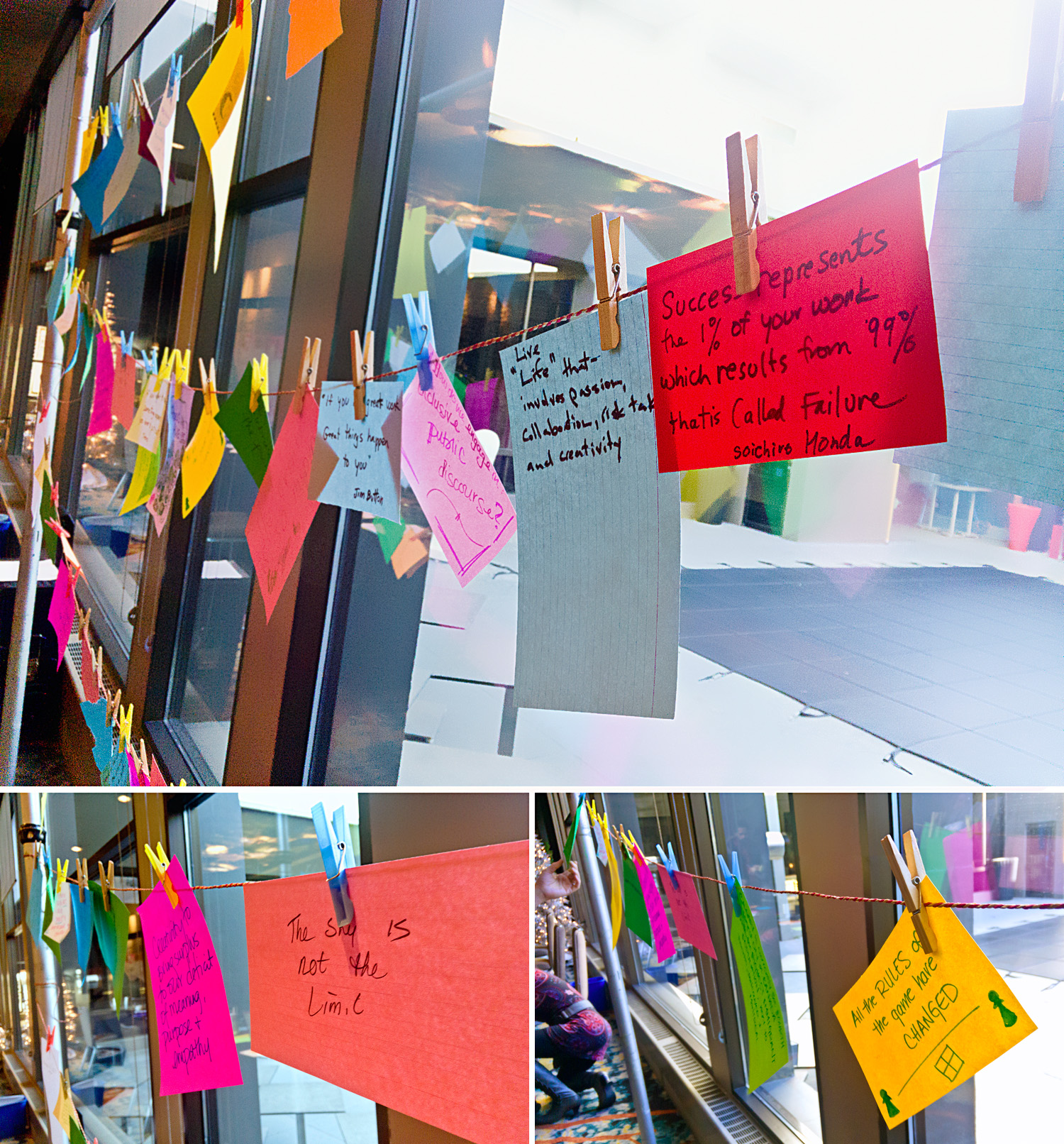 Participants at the Creative Calgary Congress add their messages to the clothesline