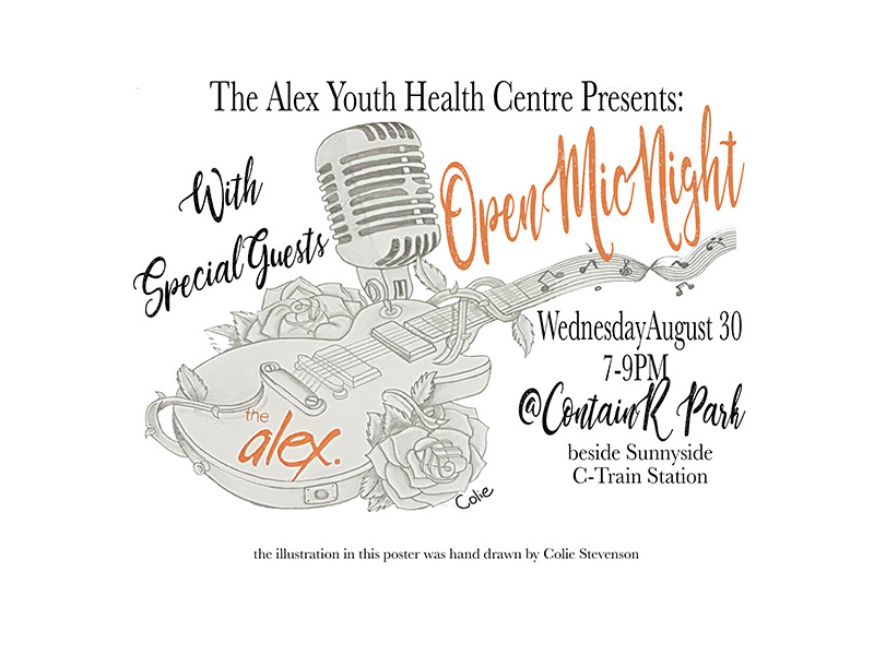 Poster for The Alex Youth Health Centre Open Mic