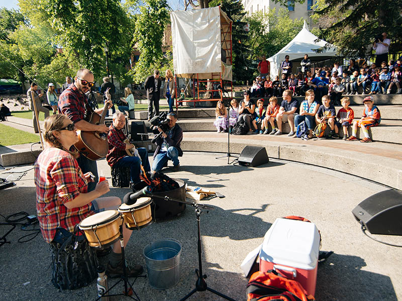 An outdoor performance in Olympic Plaza