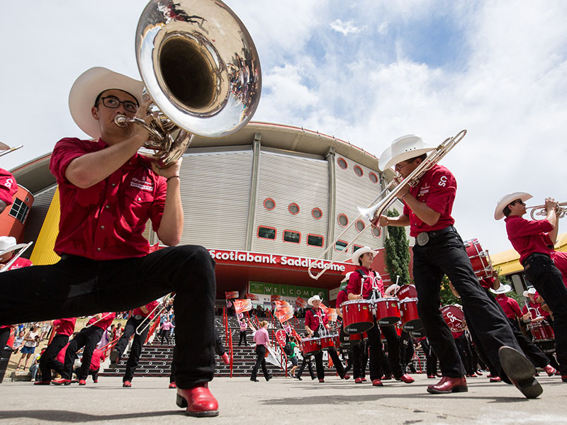 Stampede Showband performing on the steps of the Saddledome