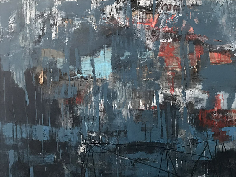 Detail of Chris Kuzmanovich’s painting, Trading Stories for Truth