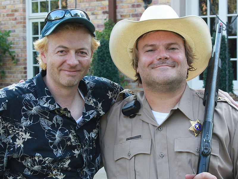 A photo of Stephen Groo and Jack Black on set