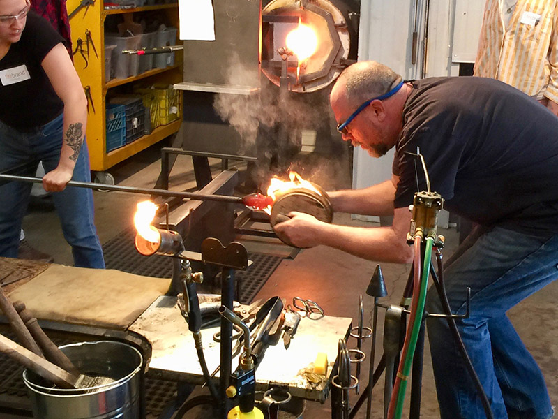 A glass blowing demonstration at Firebrand Glass Studio