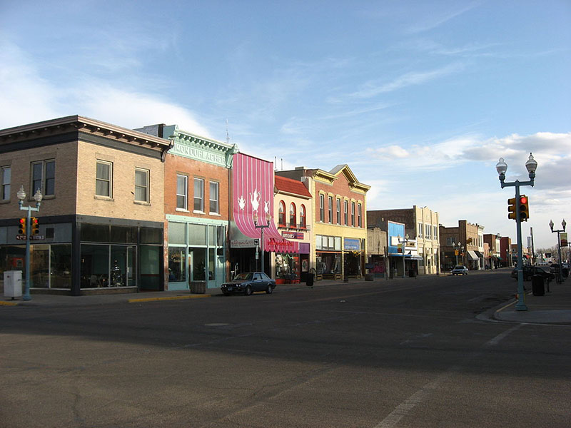 A photo of a street in the Historic District in Laramie, Wyoming 