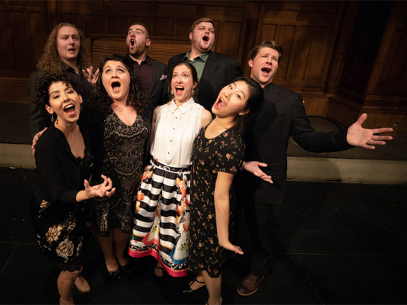 Members of the Calgary Opera's Emerging Artist Program Ensemble strike a pose