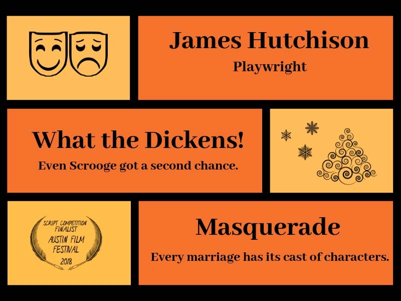 A graphic that has James Hutchison followed by names of two plays he has done