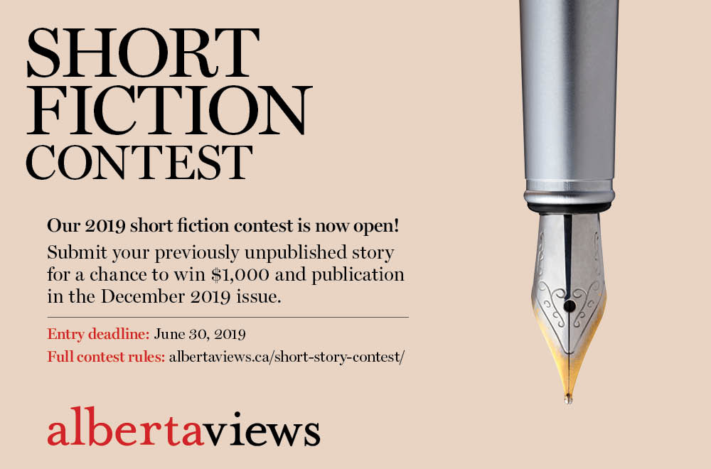 A graphic promoting the Alberta Views Magazine Short Story Contest for 2019