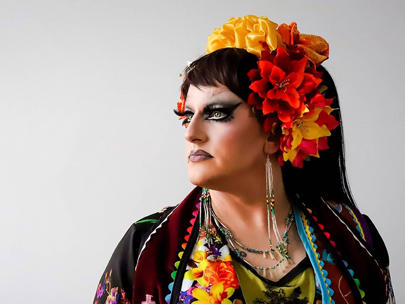 A beautiful Indigenous drag performer, Prairie Sky