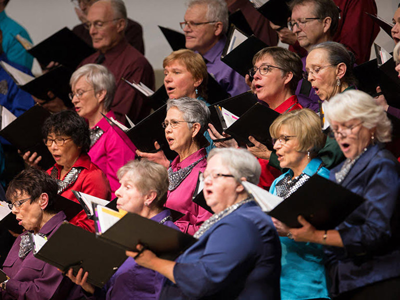 A photo of the Calgary Multicultural Choir on stage