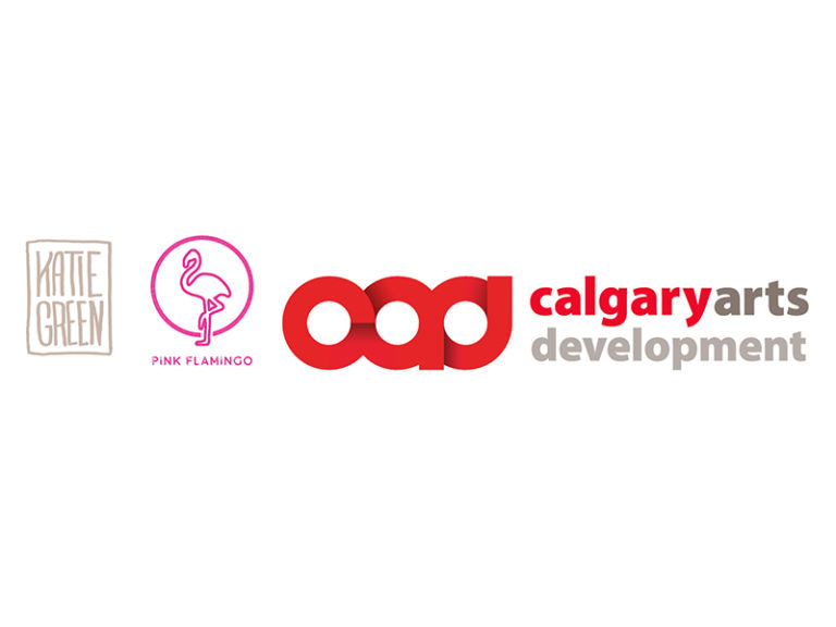 Logos for Katie Green, Pink Flamingo, and Calgary Arts Development