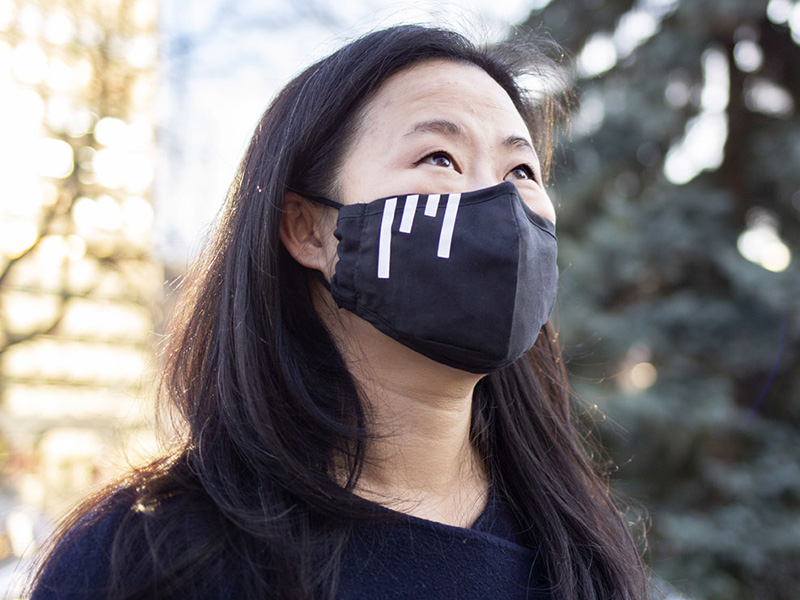 Principal Second Violin Lorna Tsai wearing the Icon(ic) Mask in Olympic Plaza