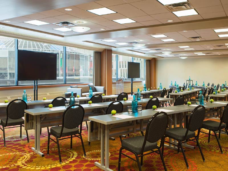 Image of a classroom setup in the Acadia Room