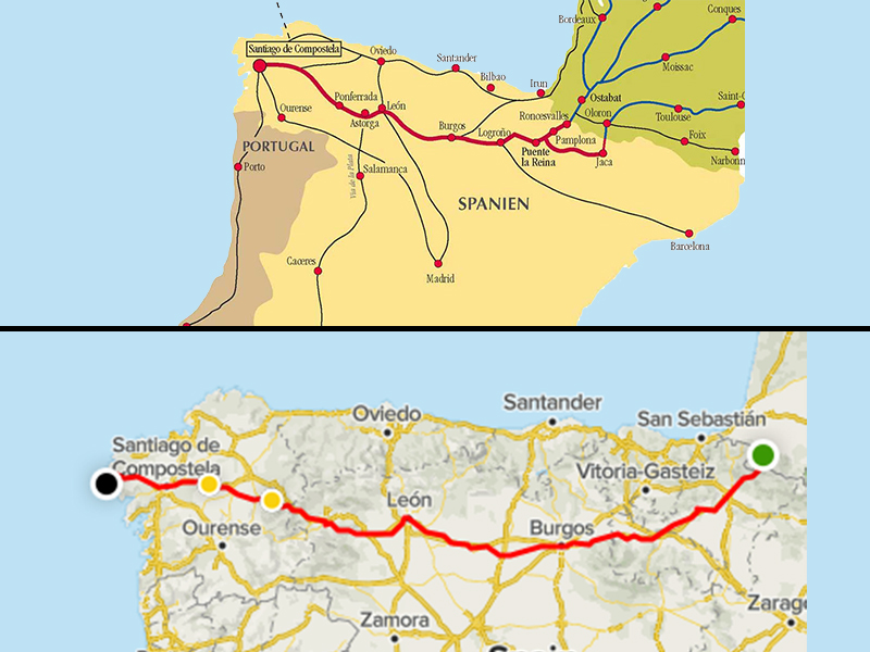 A map of Spain Palencia Camino De Santiago Frances