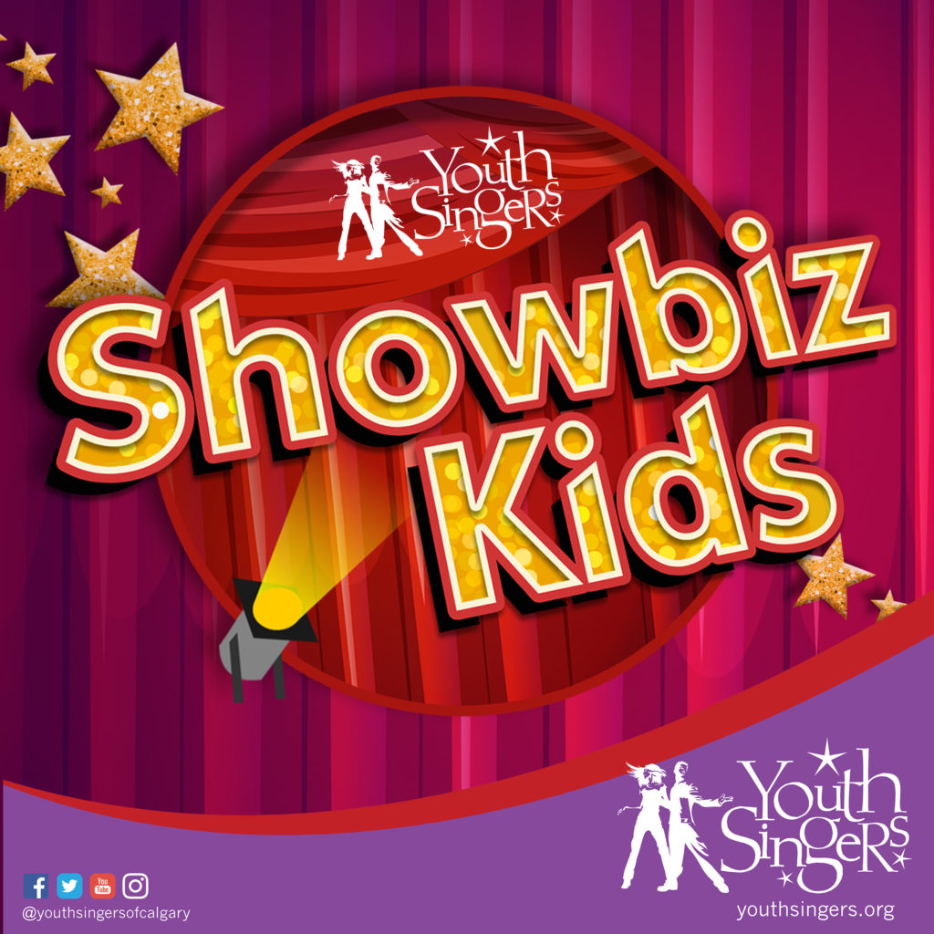 A graphic for the Youth Singers' Showbiz Kids camps
