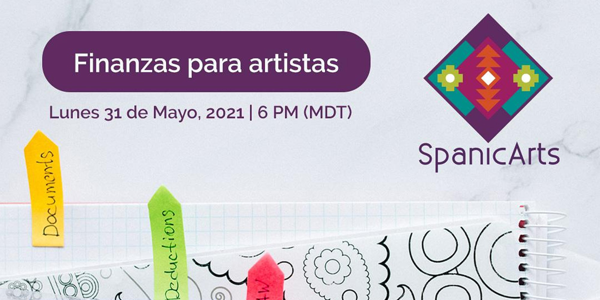 A graphic for Finanzas para Artistas with SpanicArts