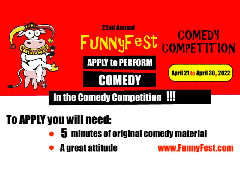 Promo for 22nd Annual FunnyFest Comedy Competition | April 21 to 30, 2022