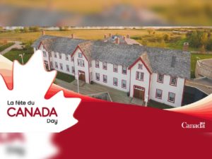 An image of Fort Calgary with Canada Day banner