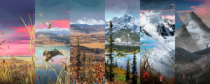 Six banners of outdoor locations near Calgary by artist Curtis Sorensen