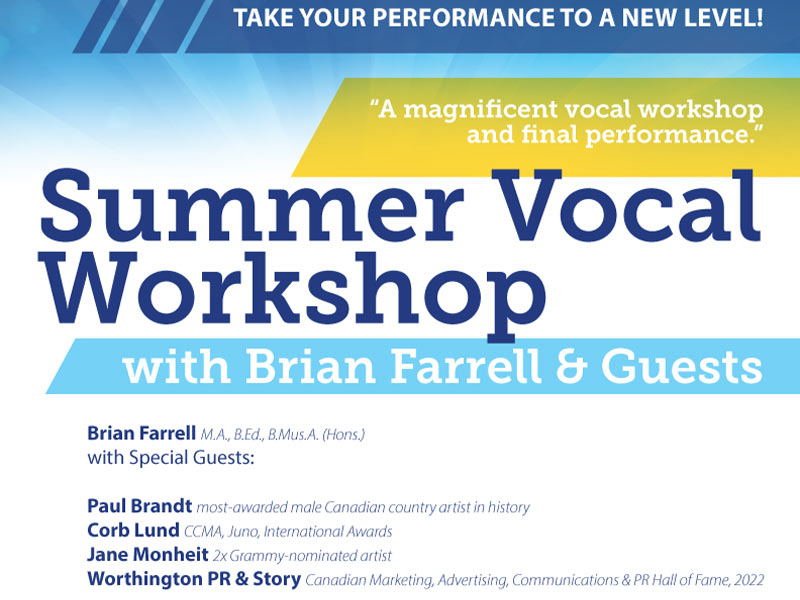 A poster for Summer Vocal Workshops with Brian Farrell