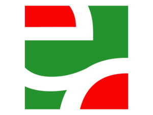 A logo of abstract red and green shapes for Ella Charette