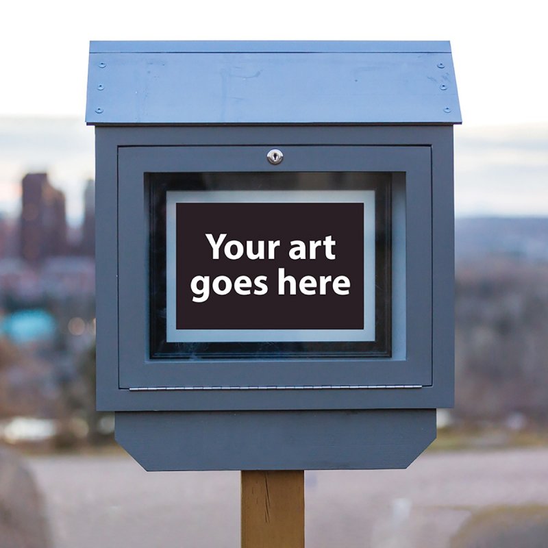 Public art box with "Your art goes here" on it.