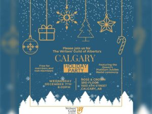 A promo image for Writer's Guild Calgary Holiday Party
