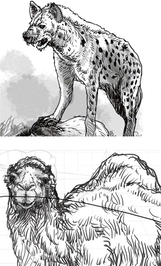 Cropped artwork of Hyena and Camel