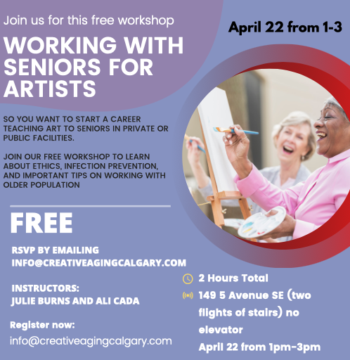 A poster for Working With Seniors for Artists workshop
