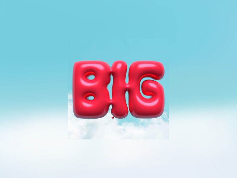 Big in bright balloon font text