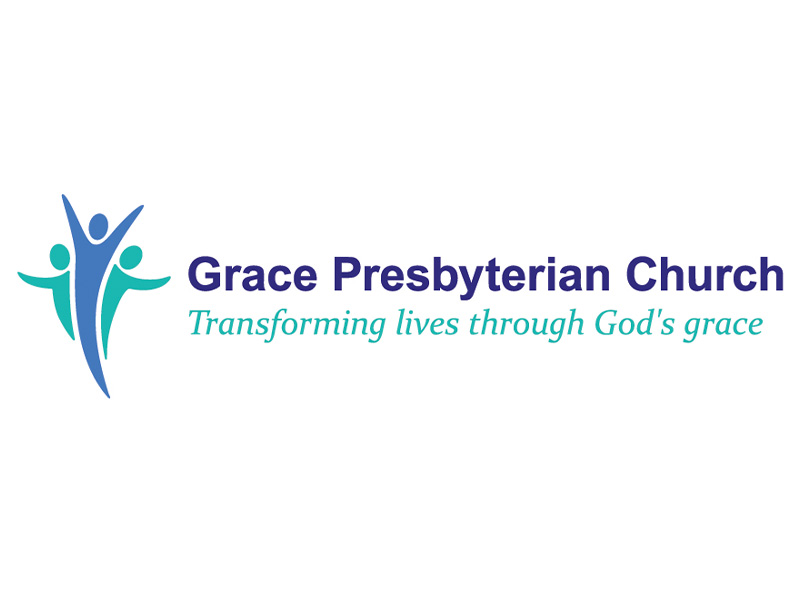 A blue and green logo for Grace Presbyterian Church