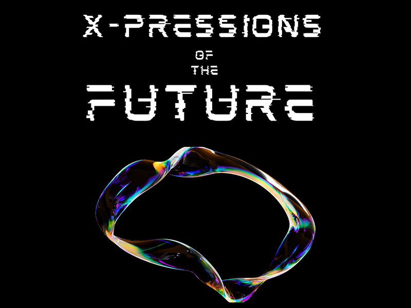 Expressions of the Future with image of digital art bubble ribbon.