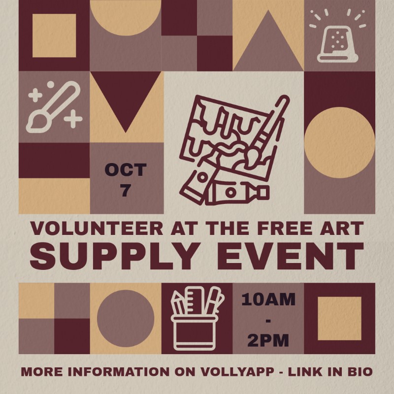 Volunteer at the free art supply event | 10am - 2pm | More information on vollyapp at vollyapp.com/details/724