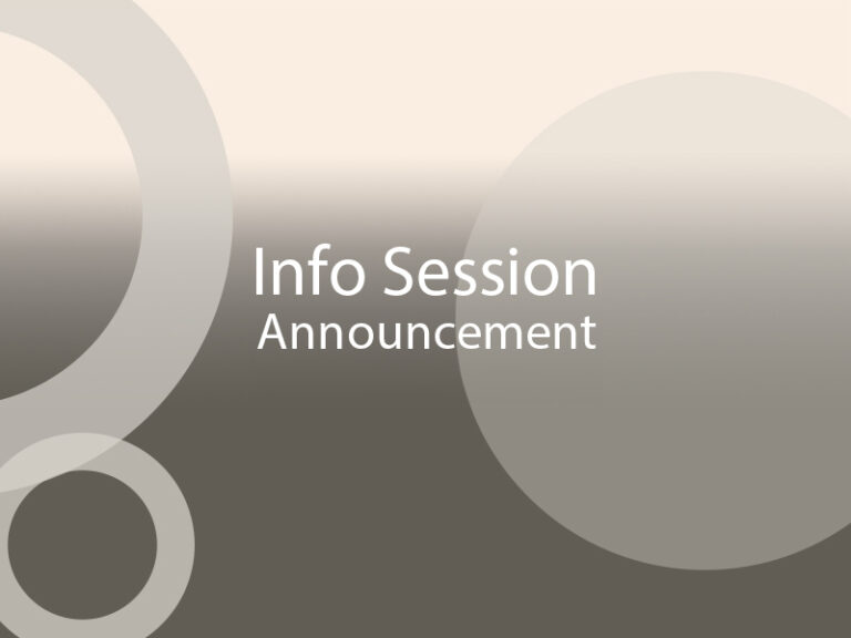Info Session Announcement graphic with colour branding