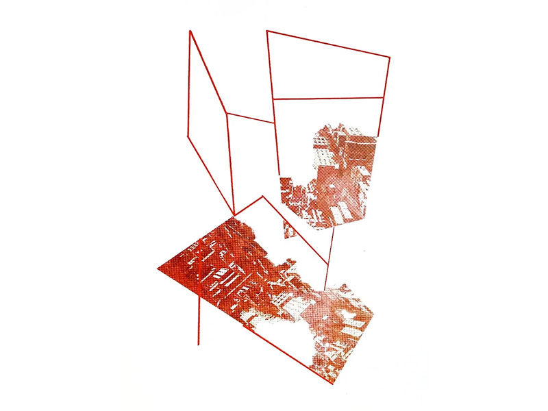An image of abstract artwork in red against a white background