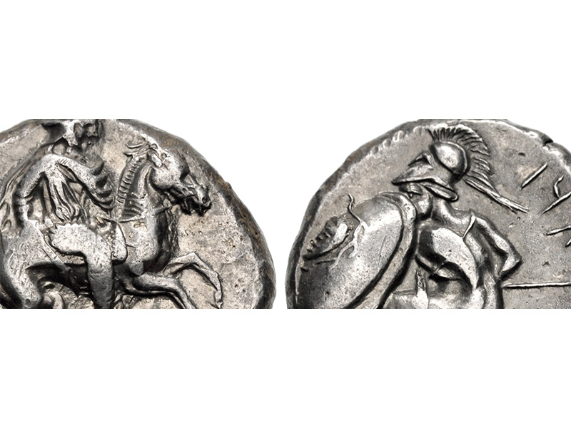 An image of the top of two ancient Roman coins