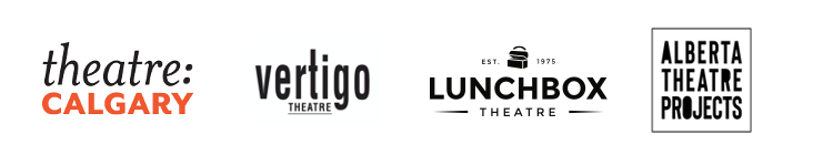 Logos for: Theatre Calgary | Vertigo Theatre | Lunchbox Theatre | Alberta Theatre Projects