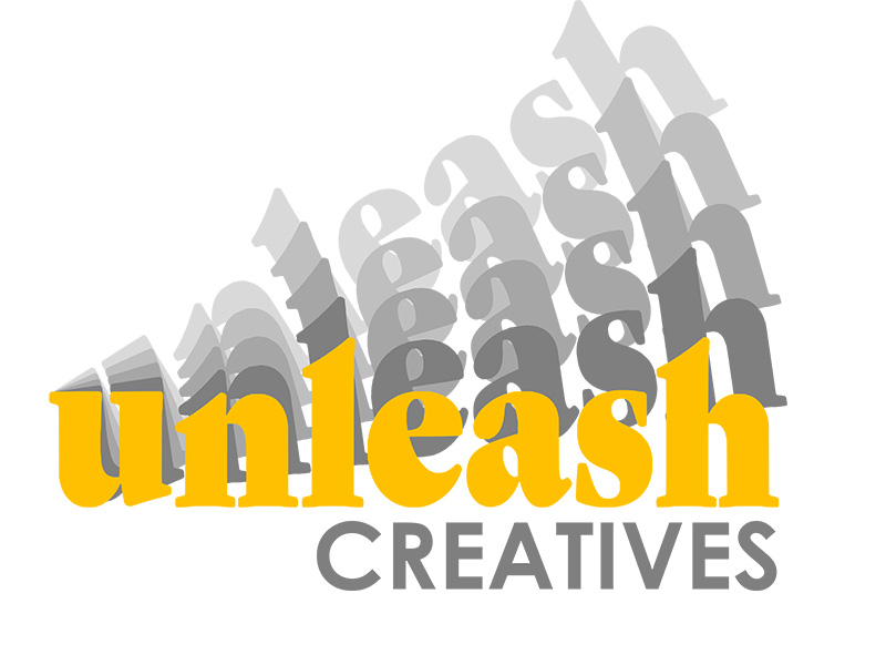A grey, white and yellow logo for Unleash Creatives