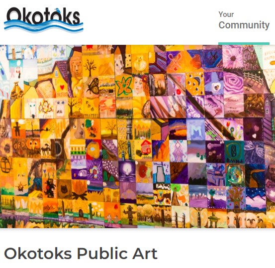A montage of artwork that makes one giant mural located in Okotoks, AB.