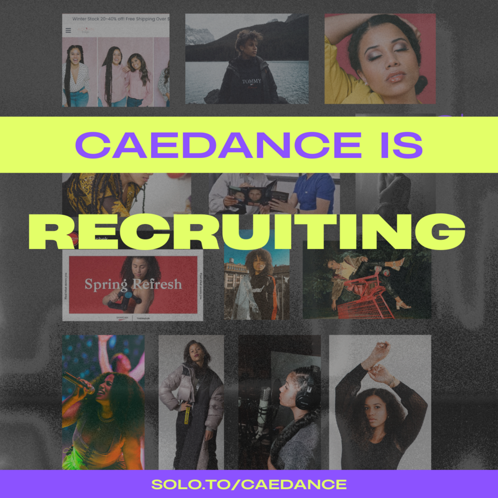 caedance is Recruiting graphic promotion with the url: solo.to/caedance