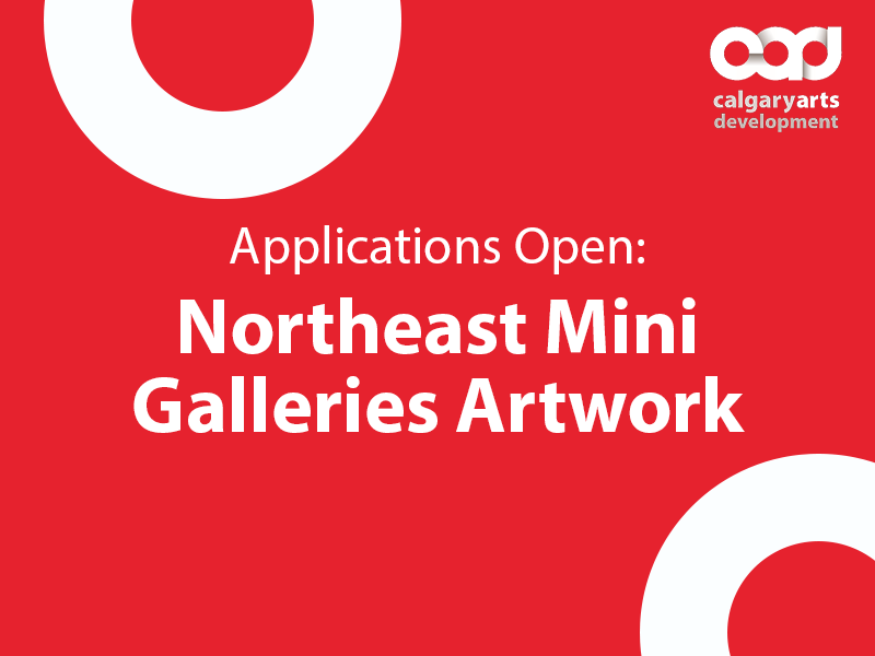 White text on a red background reads Applications Open: Northeast Mini Galleries Artwork