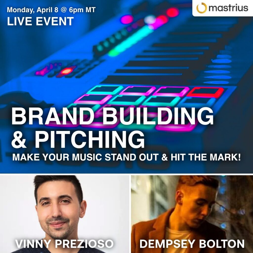 Graphic for the Brand Building & Pitching live event at Mastrius on Monday April 8, 2024