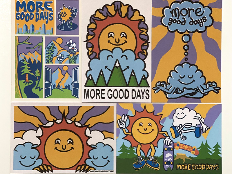 Artwork collage of an illustrated sun saying More Good Days by Hayden Jones