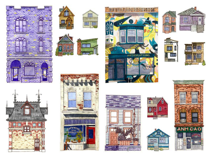 Collage of artwork of buildings by Paper Places